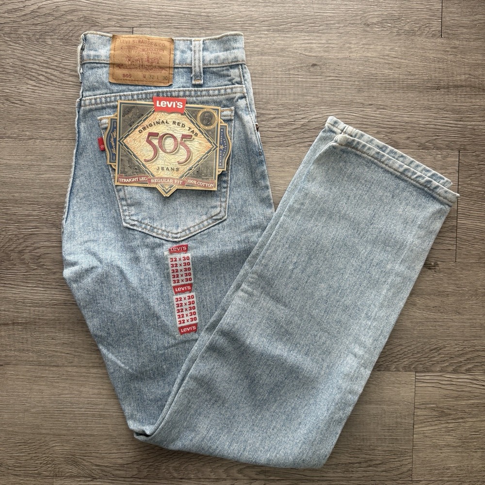 Vintage 1990's Levis 505 Blue Jeans, Regular Fit, Deadstock NOS Size 32x30